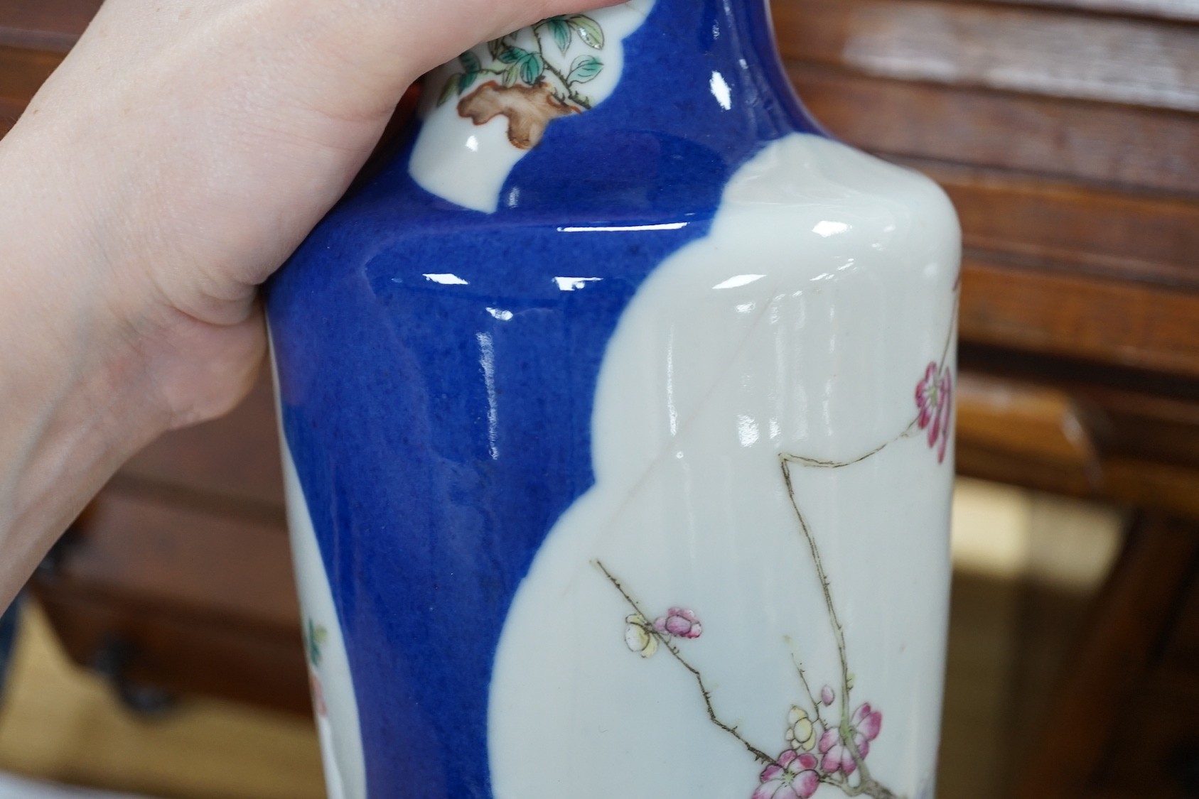 Two late 19th century Chinese porcelain vases, 31cm high, a/f